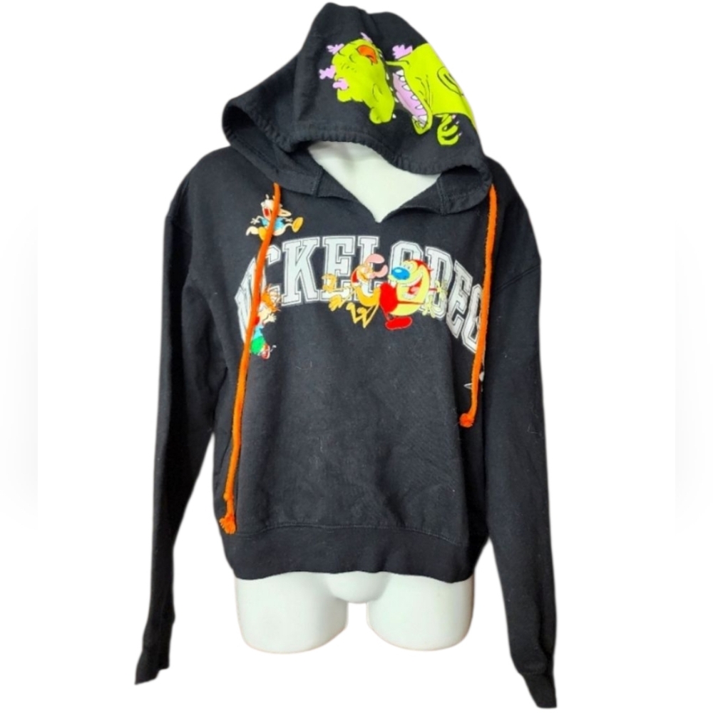 Nickelodeon Black Crop Hoodie with Cartoon Graphics